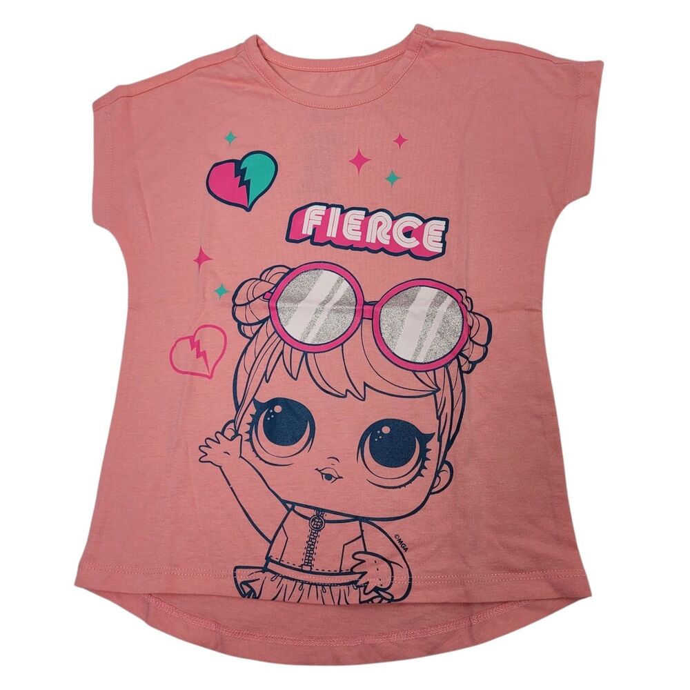 L.O.L. Surprise! Girls Short-Sleeve T-Shirts Crew Neck  Pink Fierce Top Size 4
